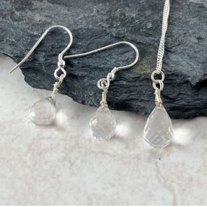 quartz crystal handmade necklace and earrings jewellery set in sterling silver